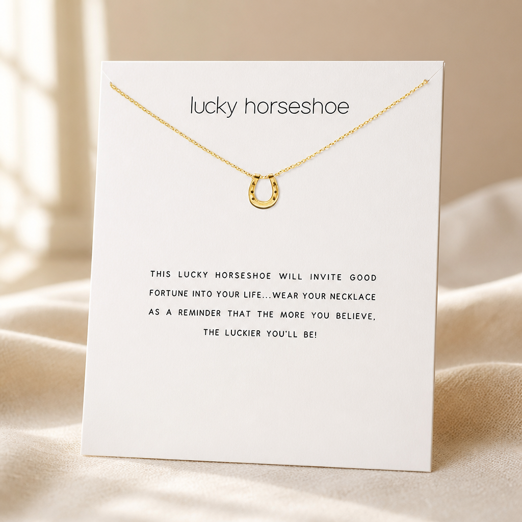 Lucky You Horseshoe Necklace — Gold — White [autogen]
