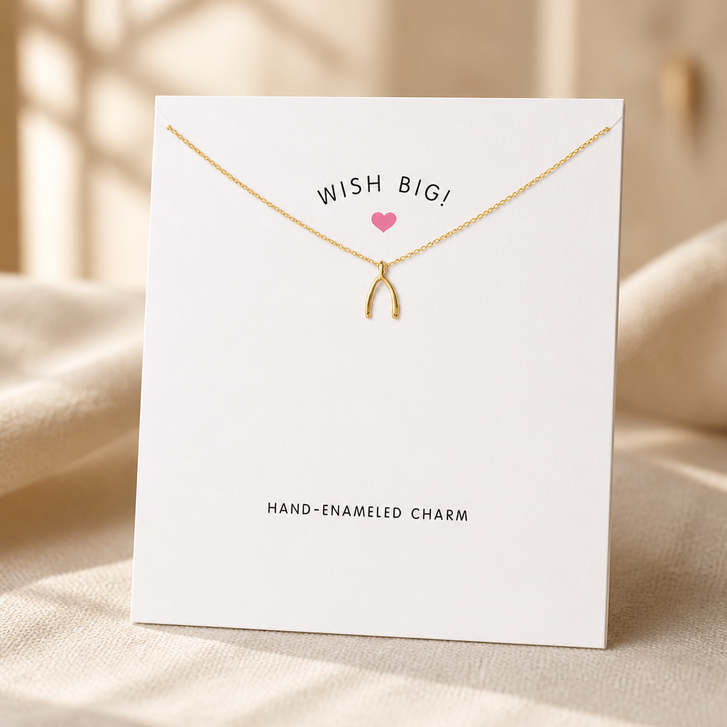 Make a Wish Wishbone Necklace — Gold — White [autogen]