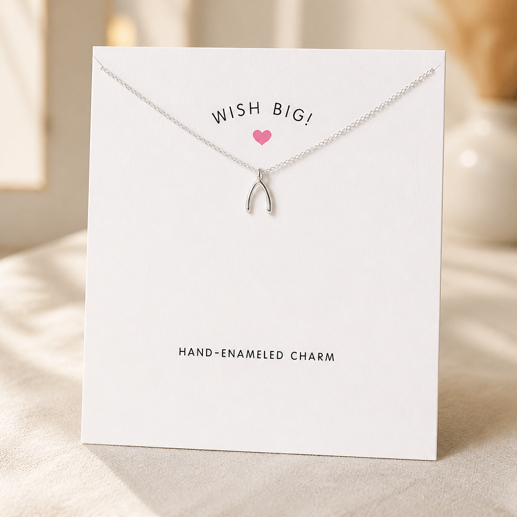 Make a Wish Wishbone Necklace — Silver — White [autogen]