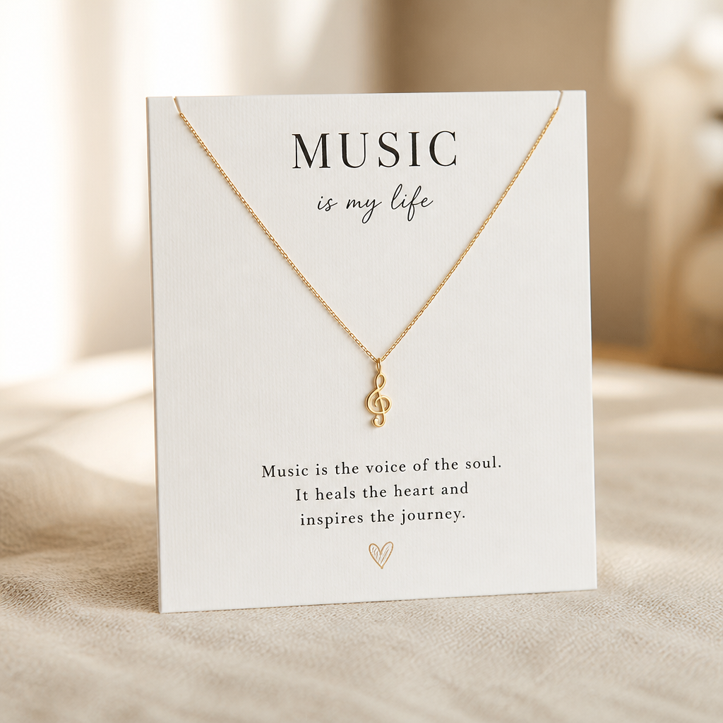 Make Music Note Necklace — Gold — White [autogen]