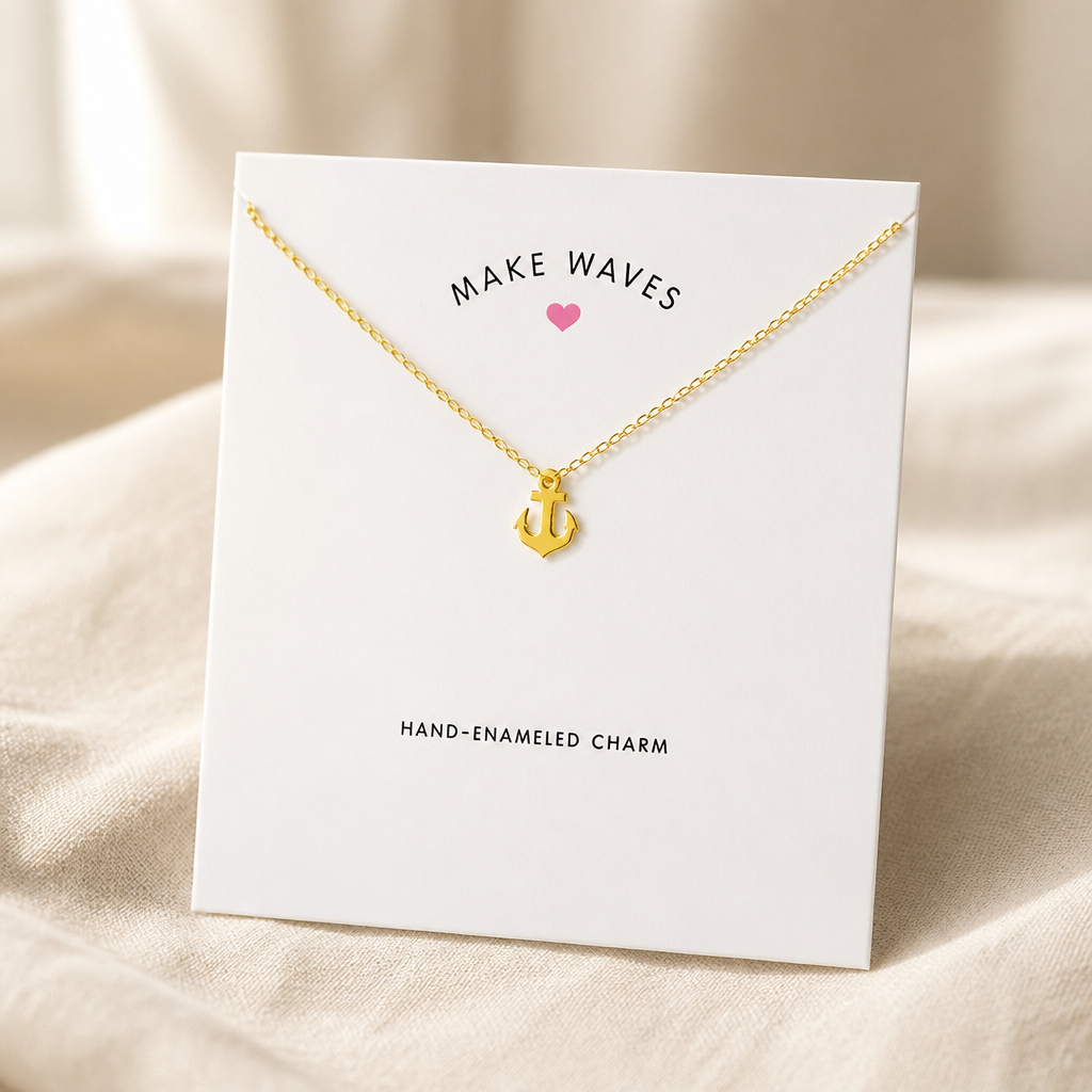 Make Waves Anchor Necklace — Gold — White [autogen]