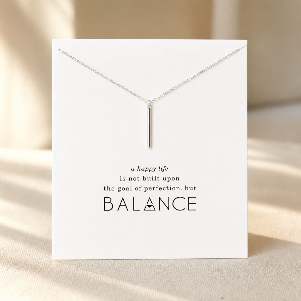 Find Balance Bar Necklace — Silver — White [autogen]