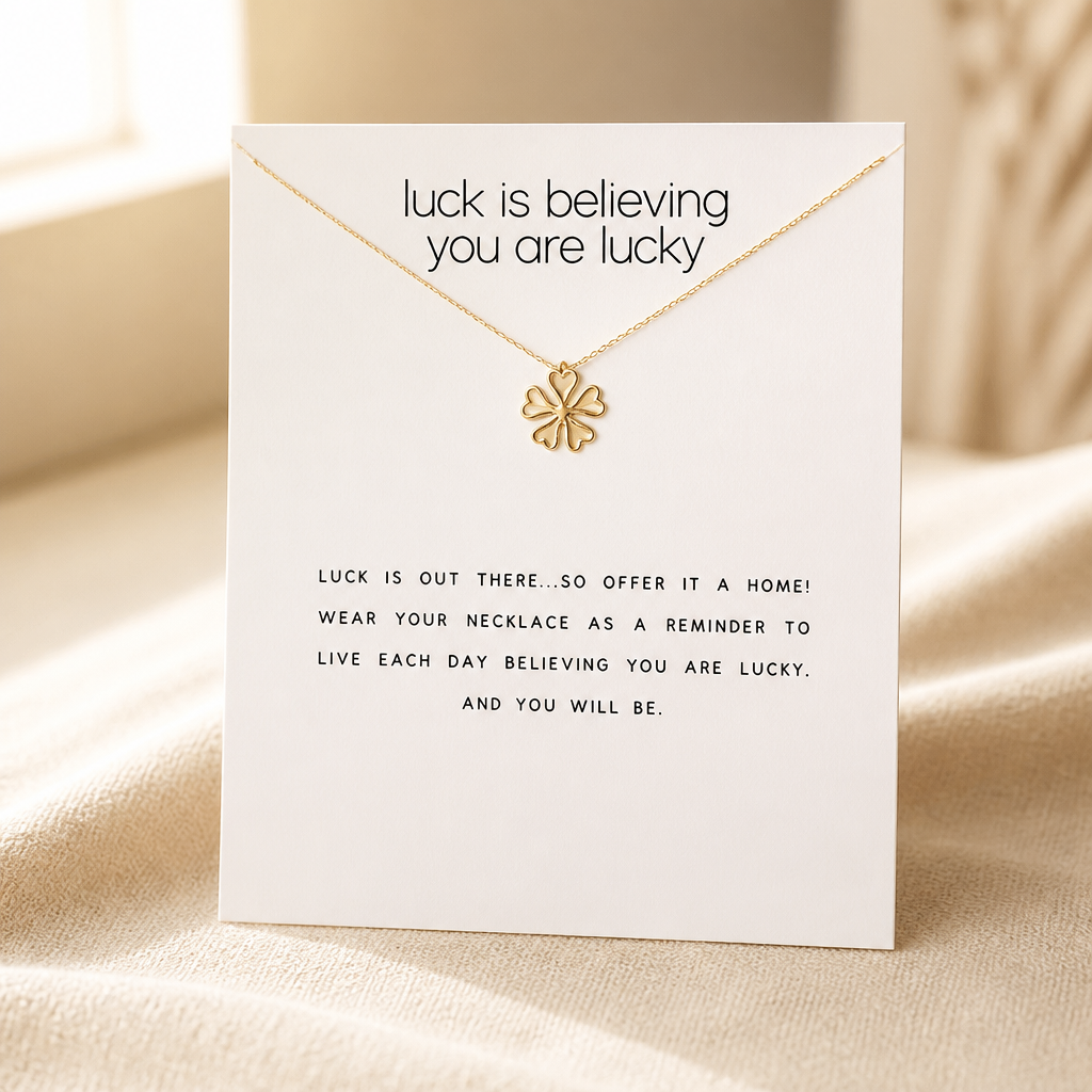 Lucky Is Believing Clover Necklace — Gold — White [autogen]
