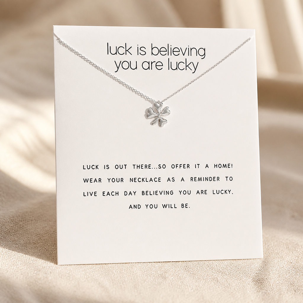 Lucky Is Believing Clover Necklace — Silver — White [autogen]