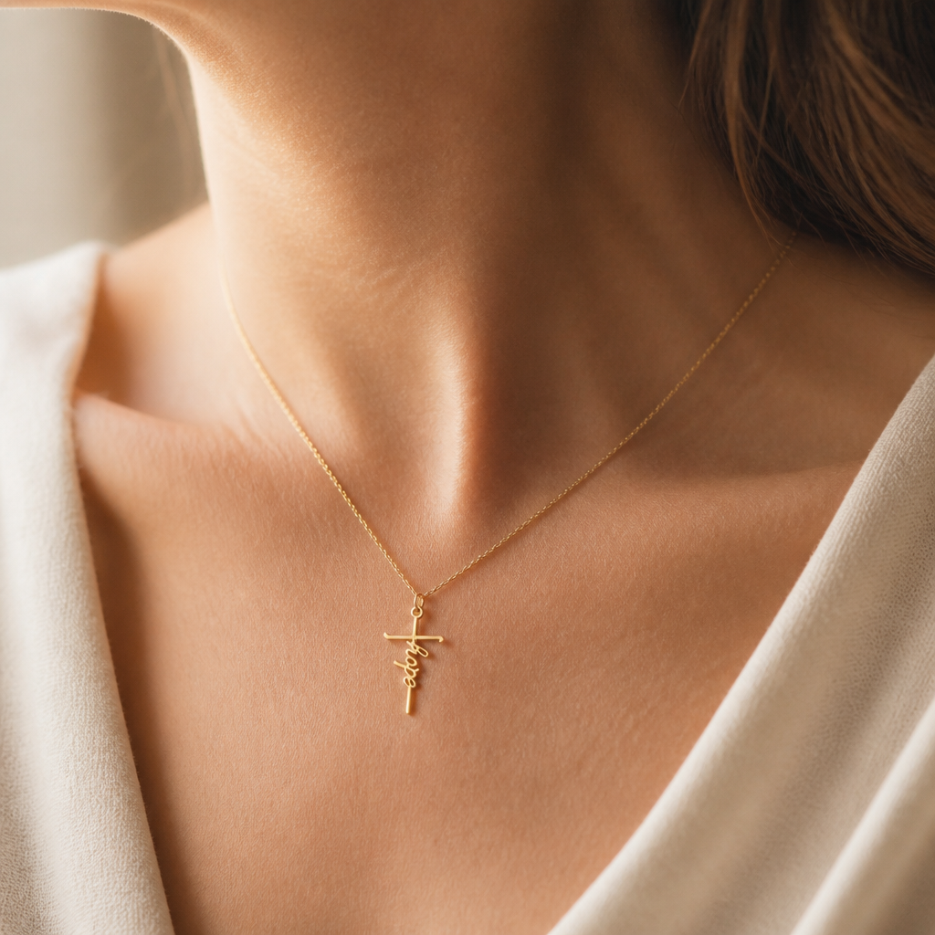 Hold Onto Hope Cross Necklace — on figure scale [autogen-pdp]