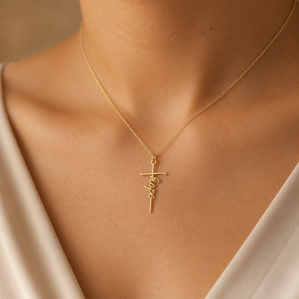 Hope Anchors the Soul Cross Necklace — on figure scale [autogen-pdp]