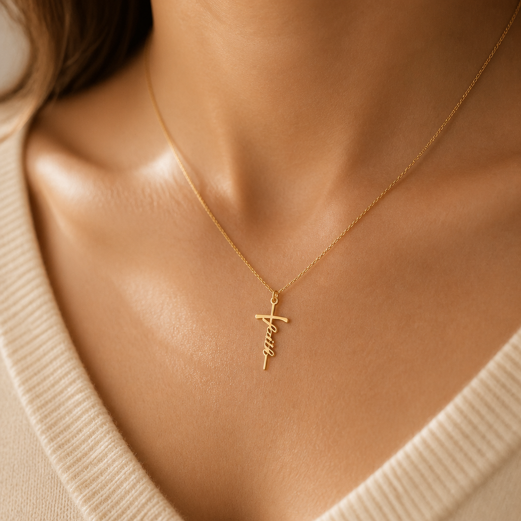 Keep the Faith Cross Necklace — on figure scale [autogen-pdp]