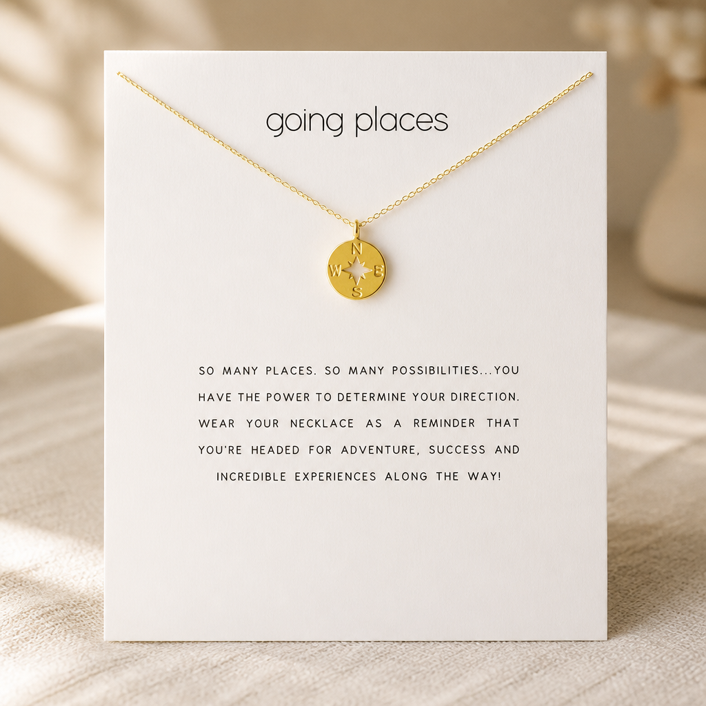 Wander On Compass Necklace — Gold — White [autogen]