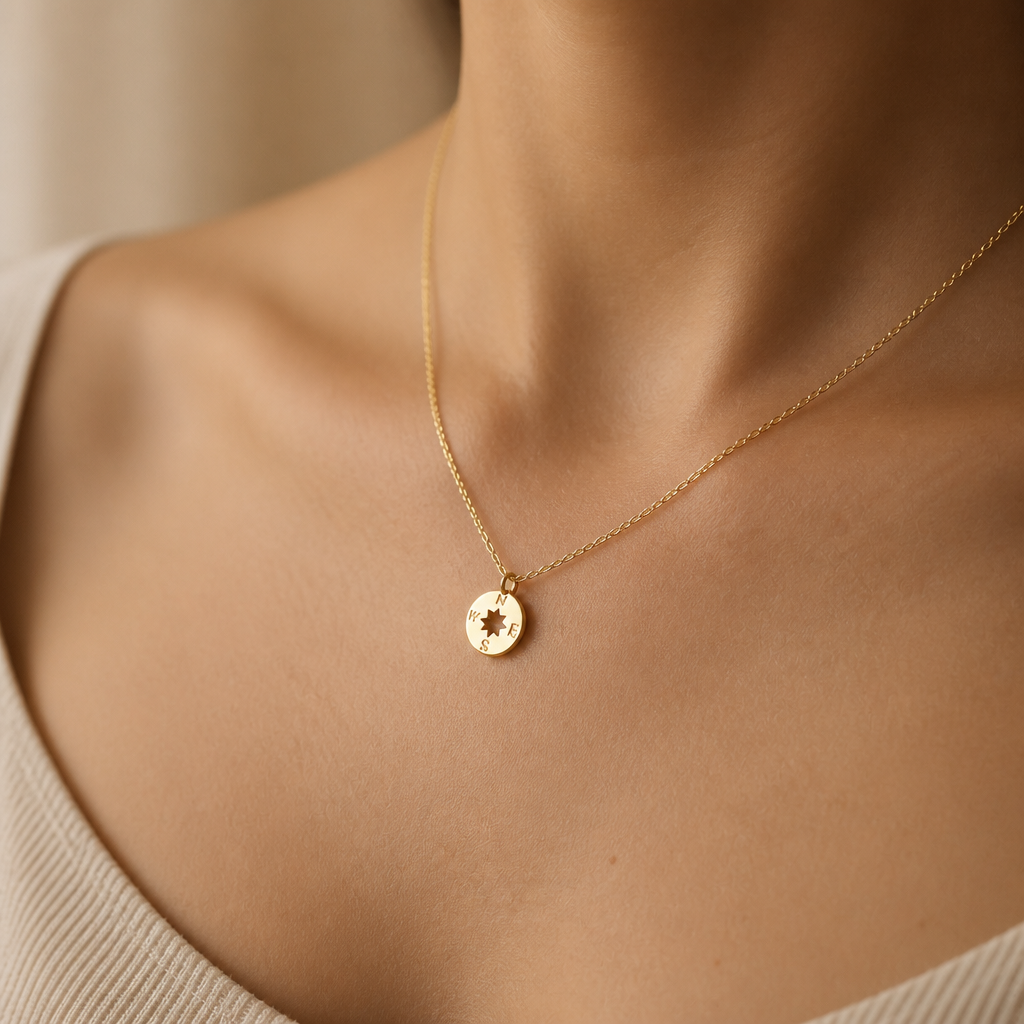Wander On Compass Necklace — on figure scale [autogen-pdp]