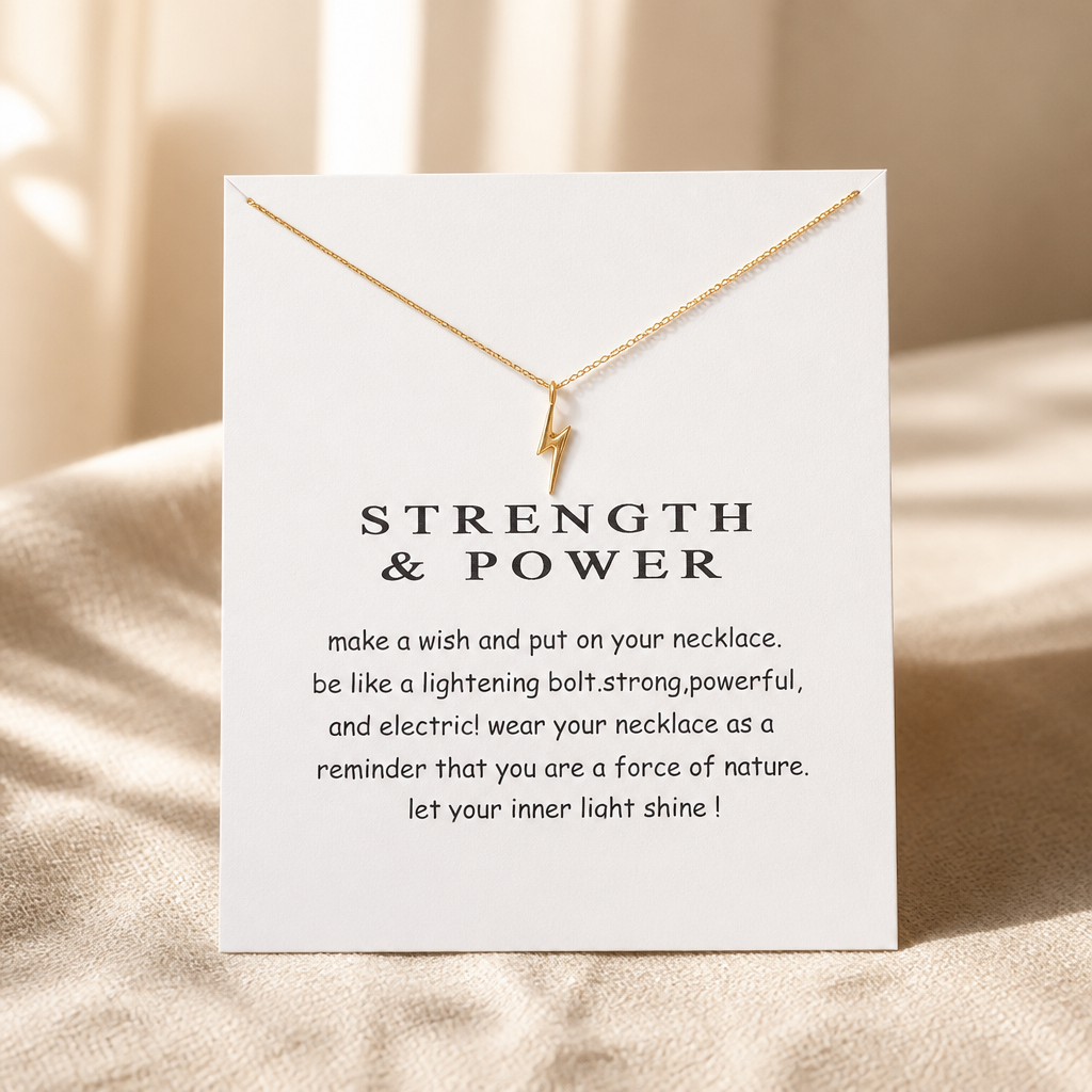 Power On Lightning Bolt Necklace — Gold — White [autogen]