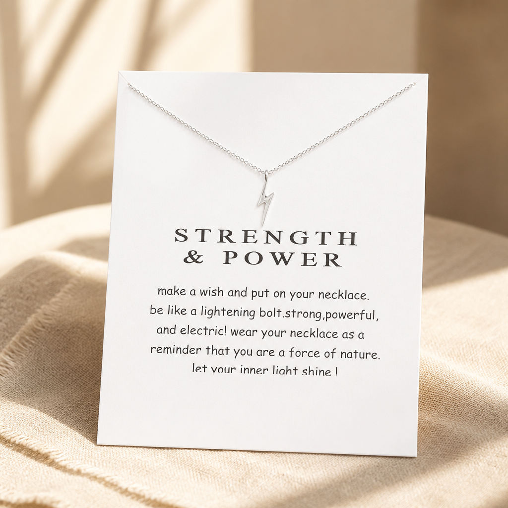 Power On Lightning Bolt Necklace — Silver — White [autogen]