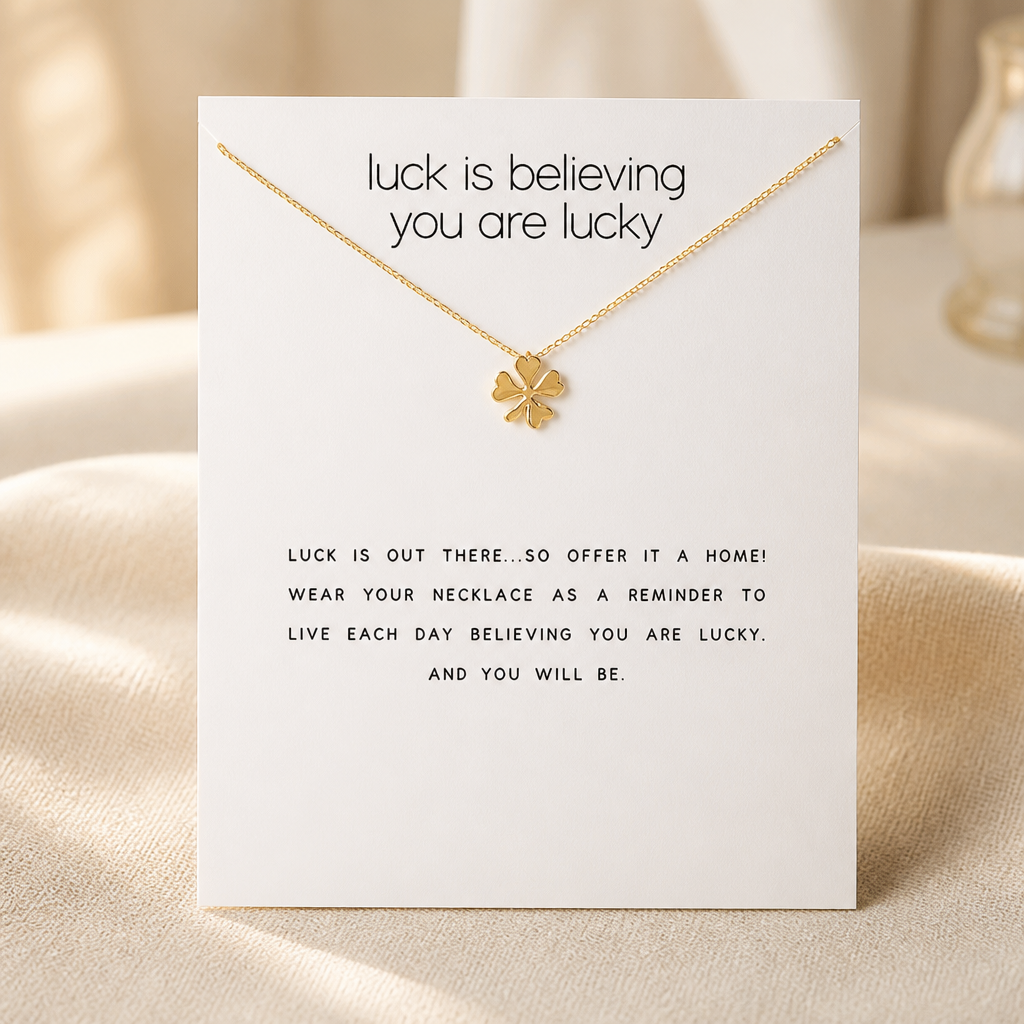 Lucky Charm Clover Necklace — Gold — White [autogen]