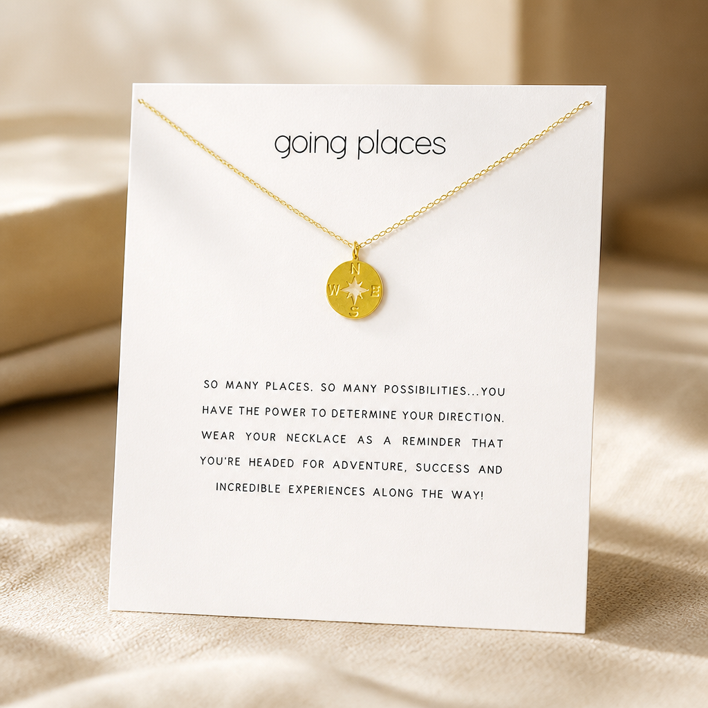 True North Compass Necklace — Gold — White [autogen]