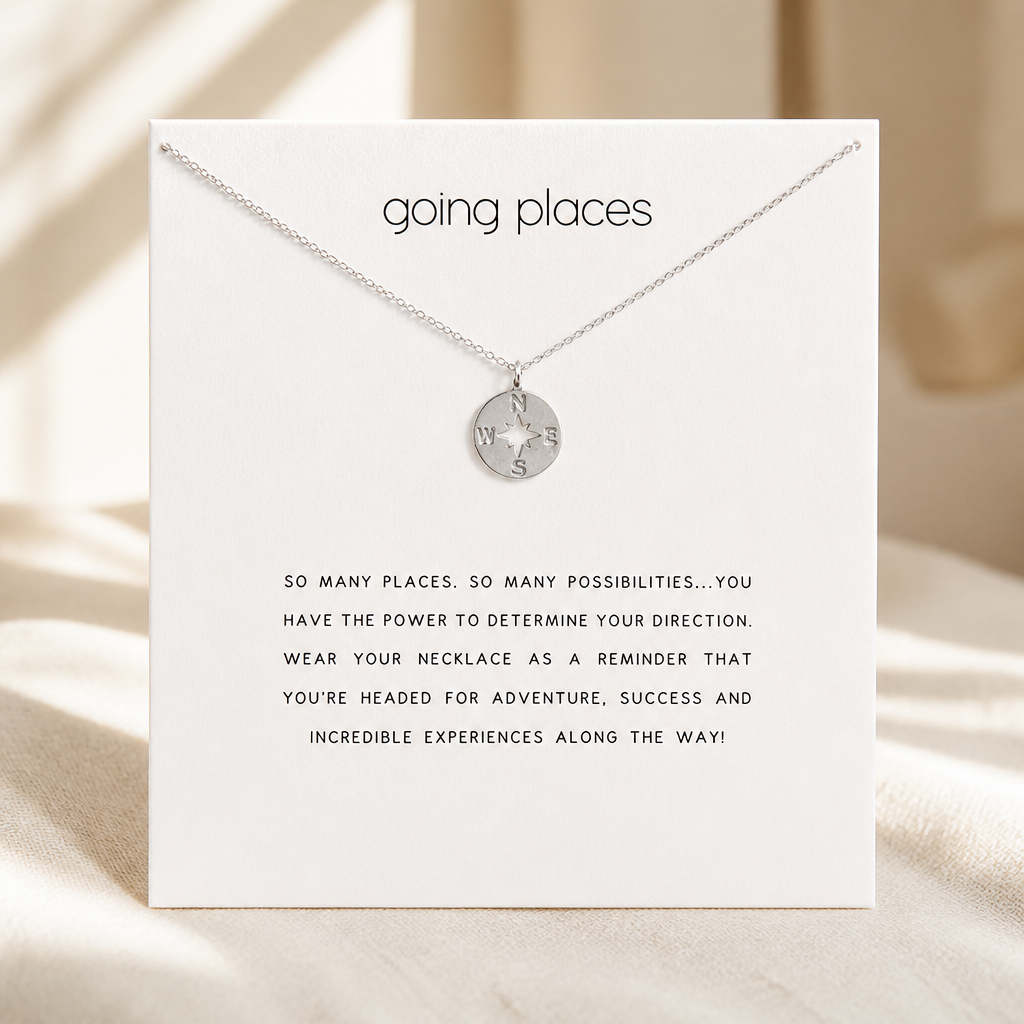 True North Compass Necklace — Silver — White [autogen]