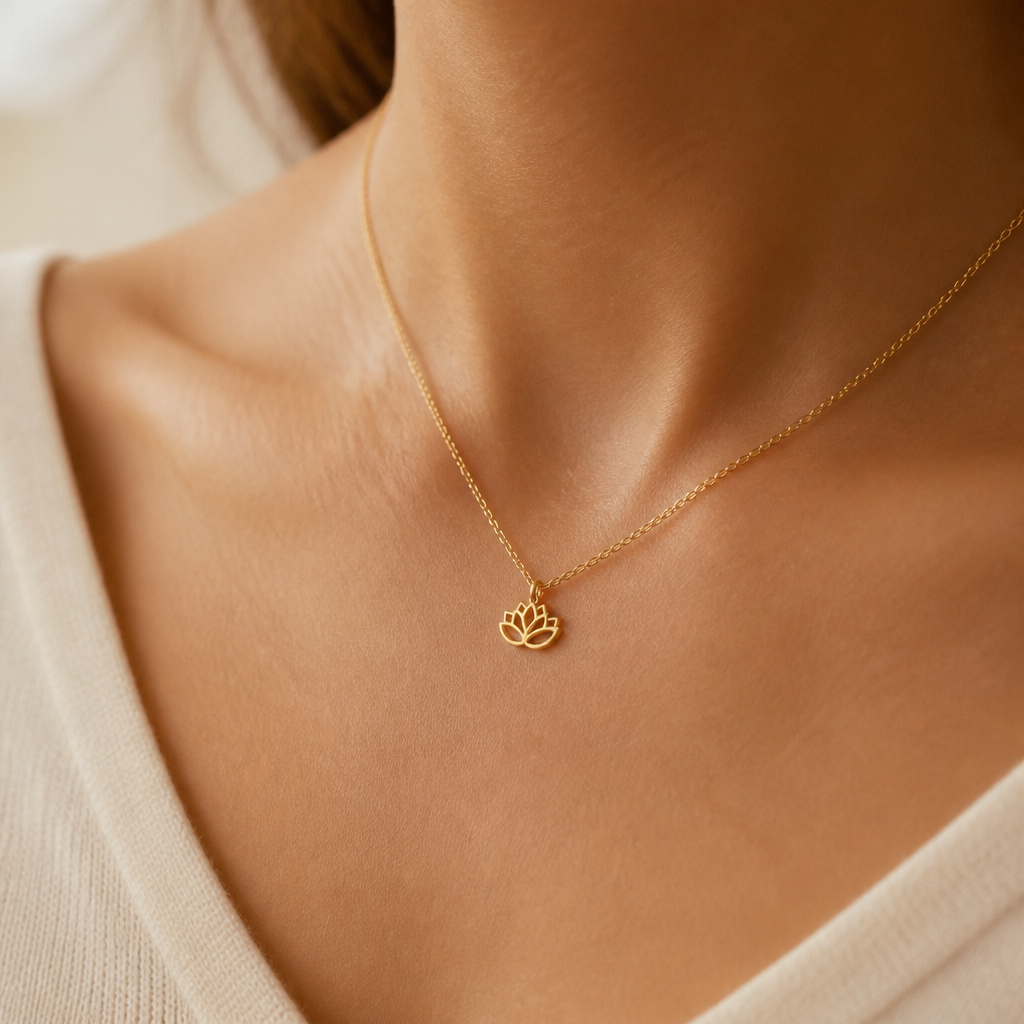 Rise & Bloom Lotus Necklace — on figure scale [autogen-pdp]
