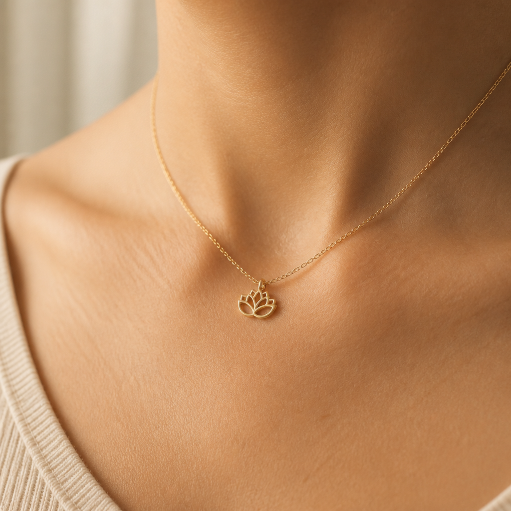 New Beginnings Lotus Necklace — on figure scale [autogen-pdp]