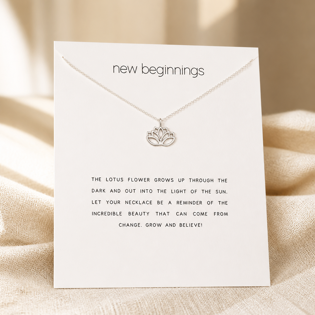 New Beginnings Lotus Necklace — Silver — White [autogen]