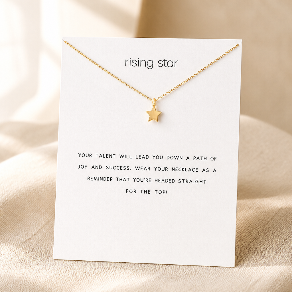 Rising Star Pentagram Necklace — Gold — White [autogen]