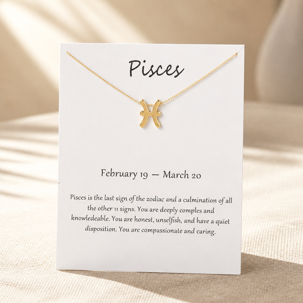 Pisces Zodiac Necklace — Gold — White [autogen]