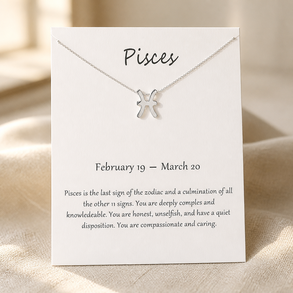Pisces Zodiac Necklace — Silver — White [autogen]