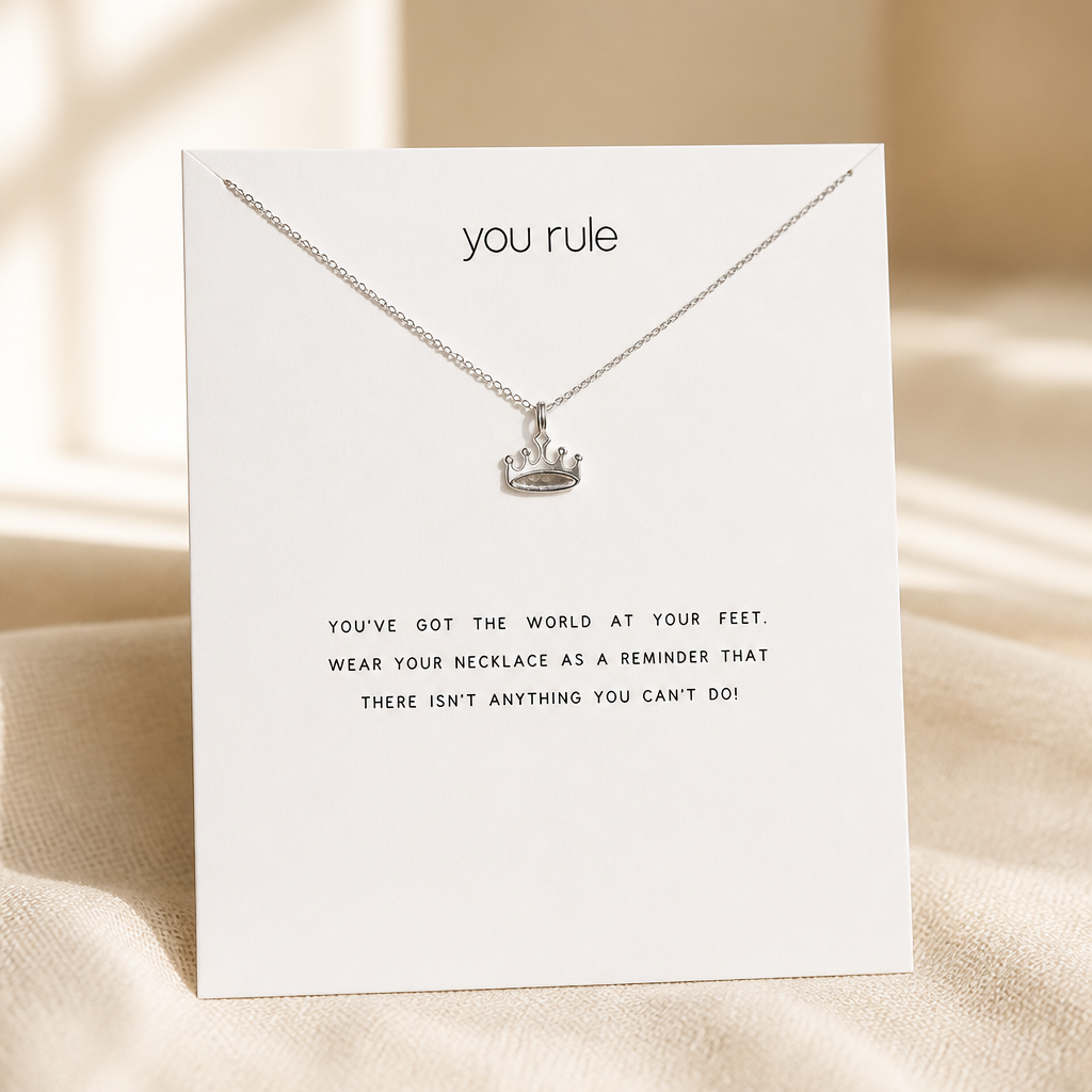 Born to Lead Crown Necklace — Silver — White [autogen]