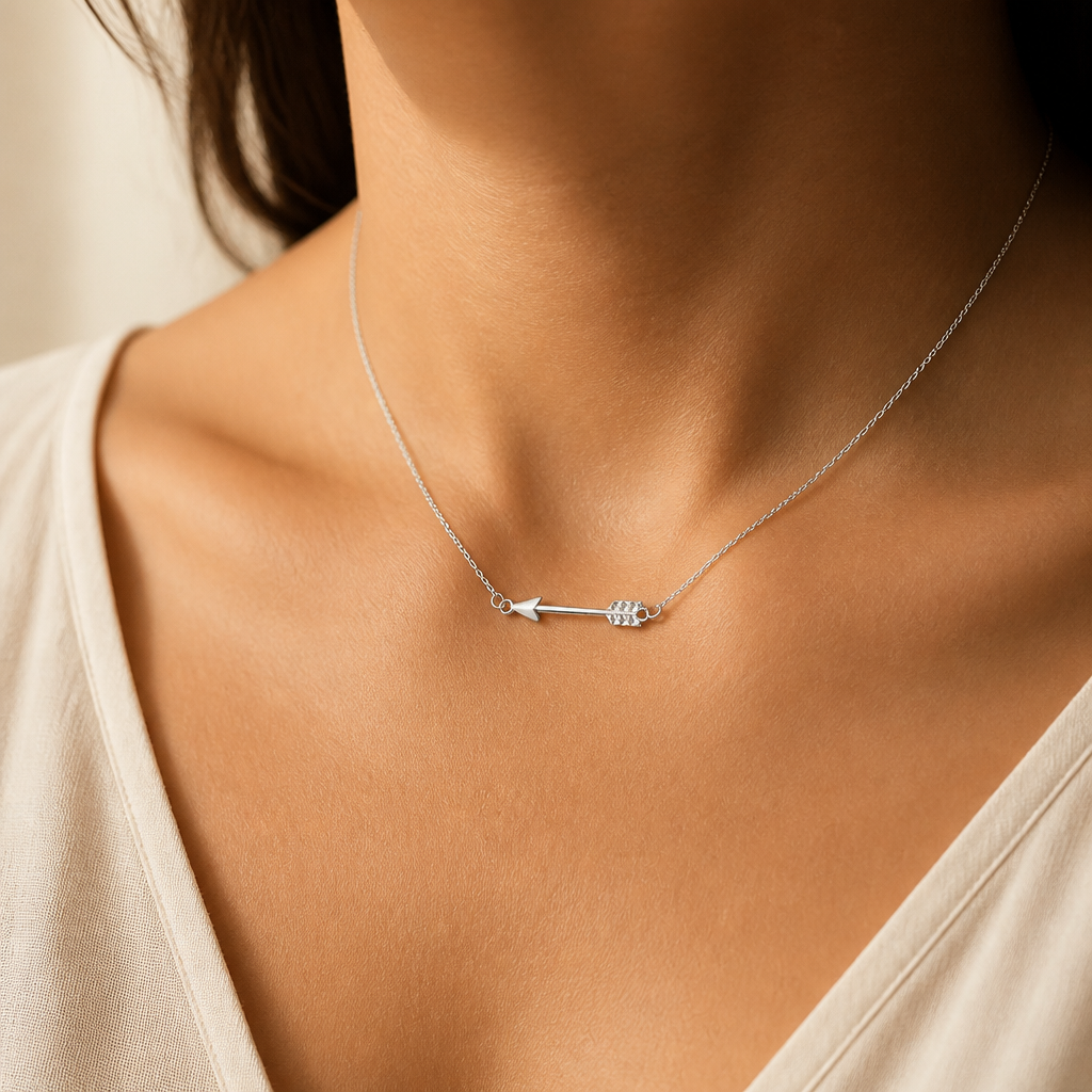 Aim High Arrow Necklace — on figure scale [autogen-pdp]