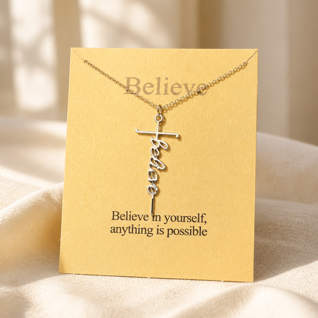 Just Believe Cross Necklace — Silver Bronze [autogen]