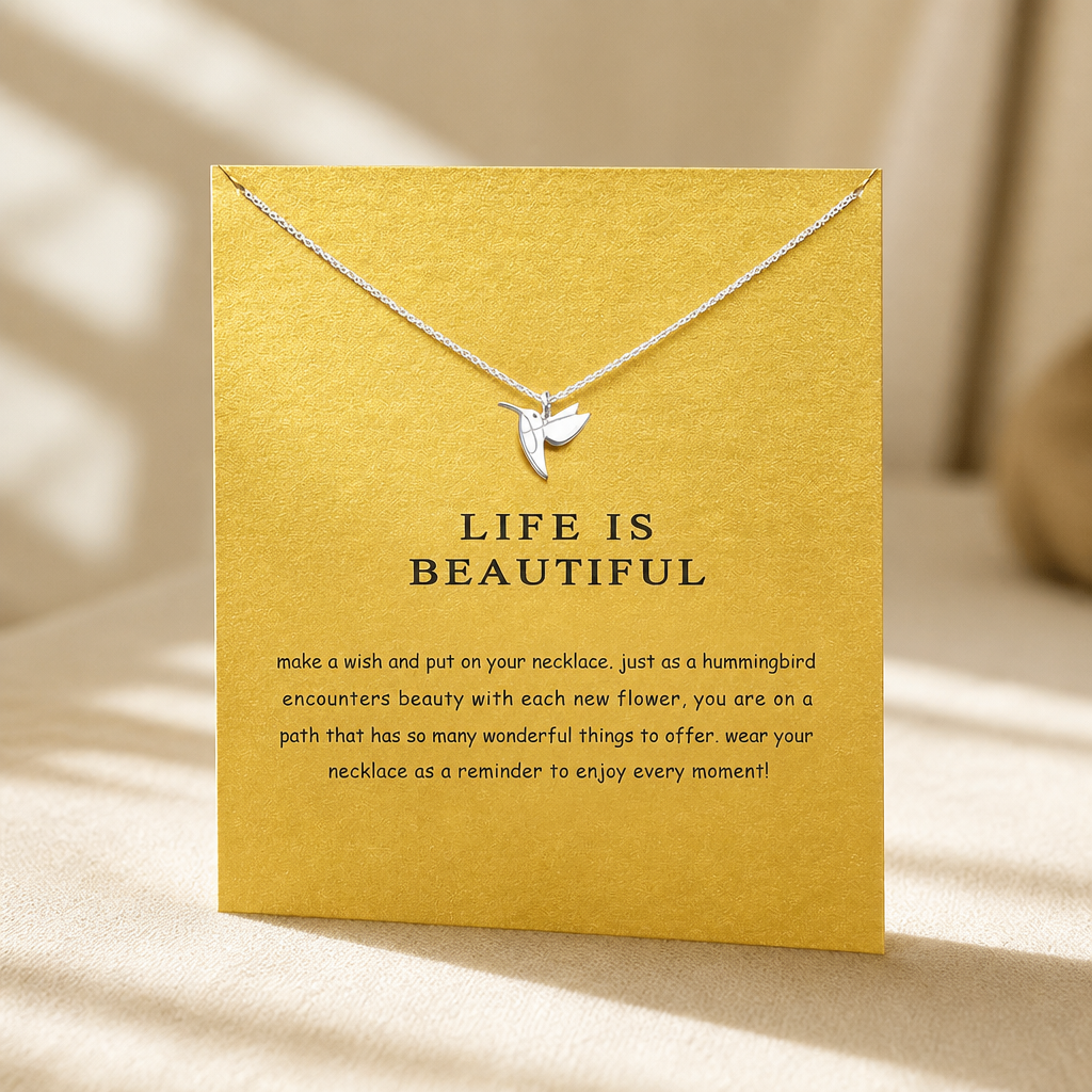 Life Is Beautiful Hummingbird Necklace — Gold — Bronze [autogen]