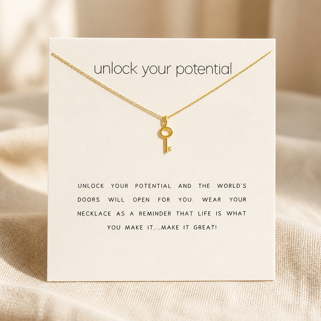Unlock the Day Key Necklace — Gold — White [autogen]