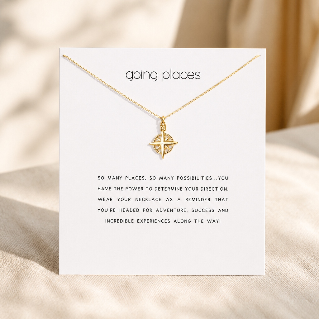 Find Your Way Compass Necklace — Gold — White [autogen]