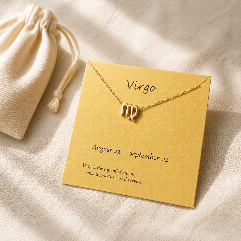 Virgo Zodiac Necklace — editorial flatlay [autogen-pdp]