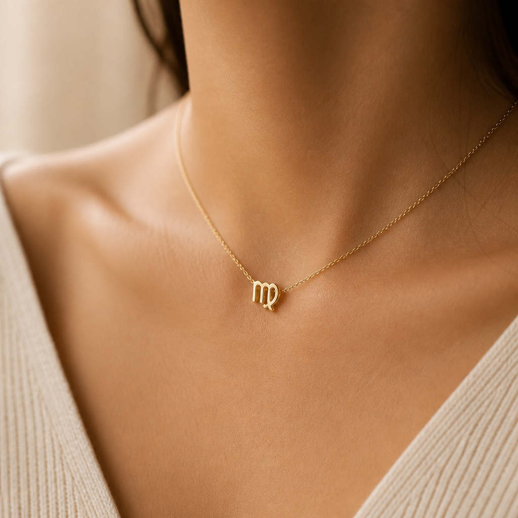 Virgo Zodiac Necklace — on figure scale [autogen-pdp]