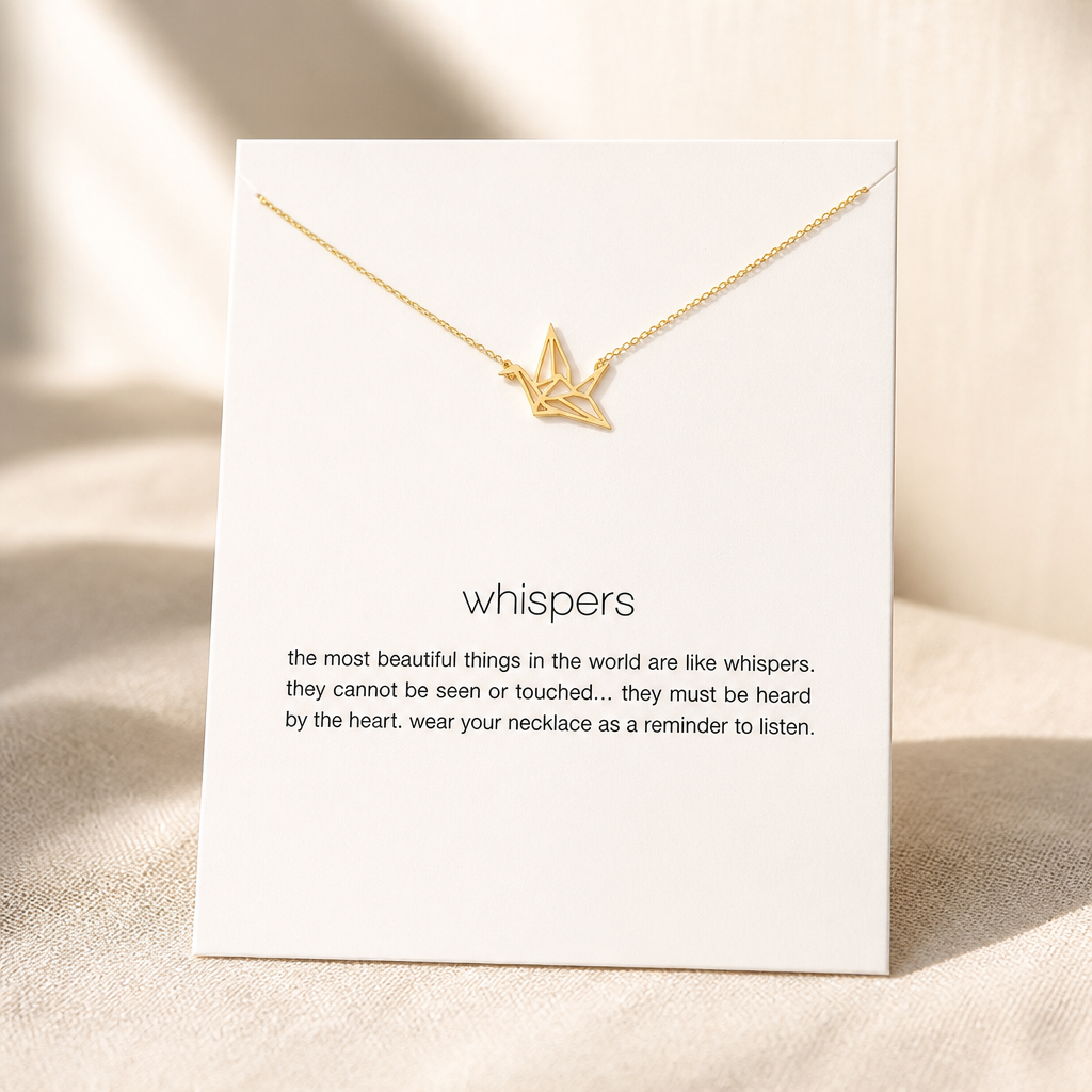 Whispers Crane Necklace — Gold — White [autogen]
