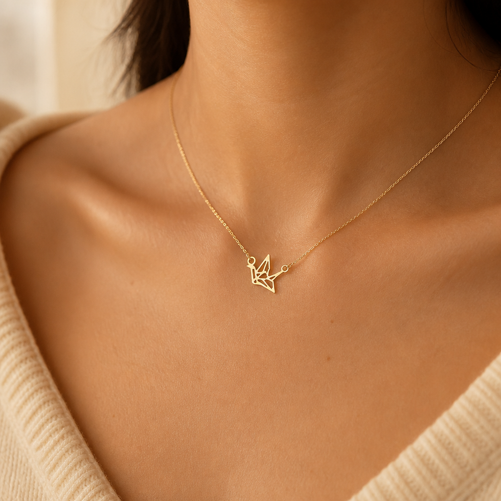 Whispers Crane Necklace — on figure scale [autogen-pdp]
