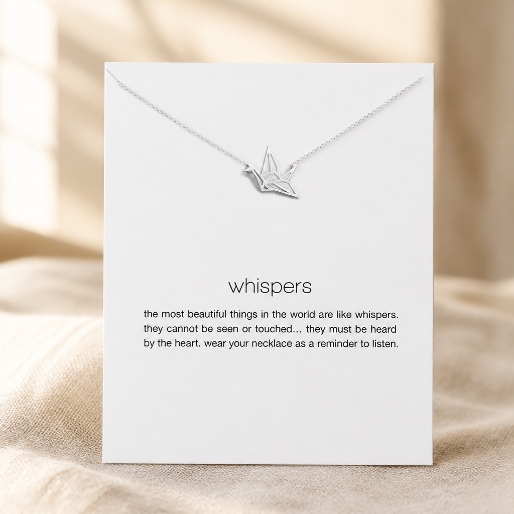 Whispers Crane Necklace — Silver — White [autogen]