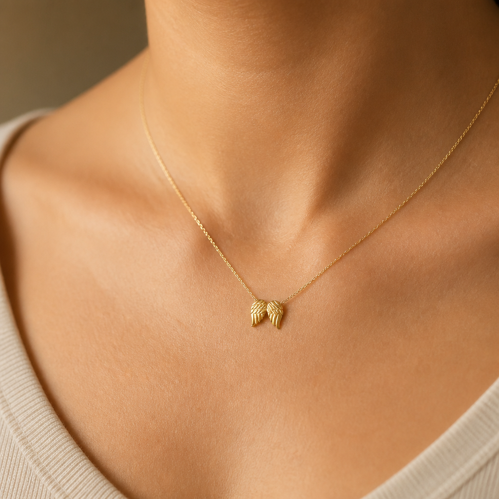 Never Alone Wings Necklace — on figure scale [autogen-pdp]