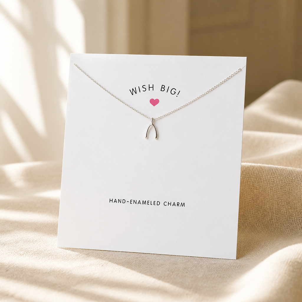 Wish Big Wishbone Necklace — Silver — White [autogen]