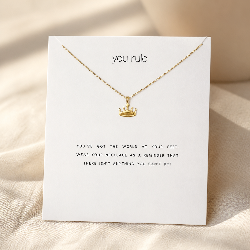 You Rule Crown Necklace — Gold — White [autogen]