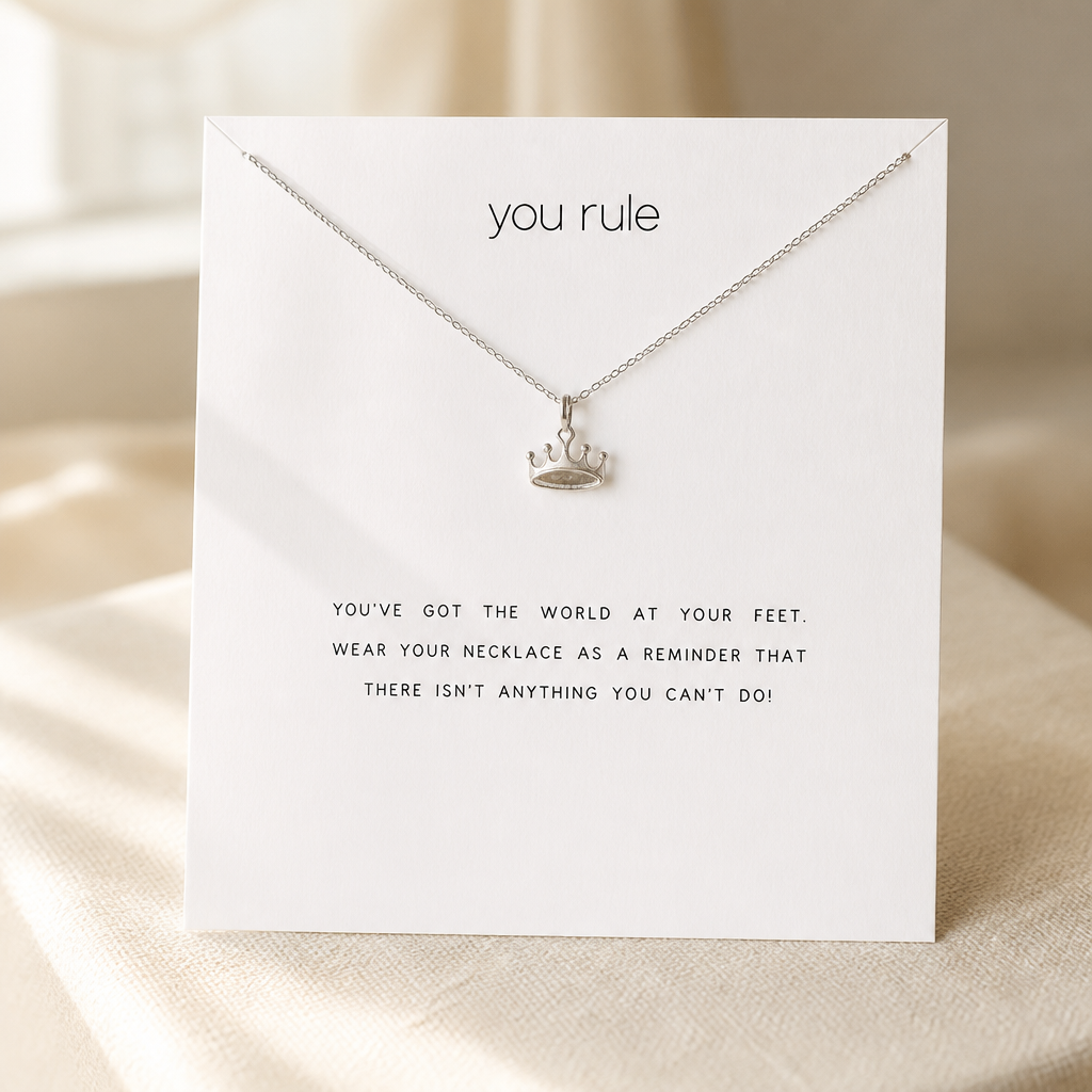 You Rule Crown Necklace — Silver — White [autogen]